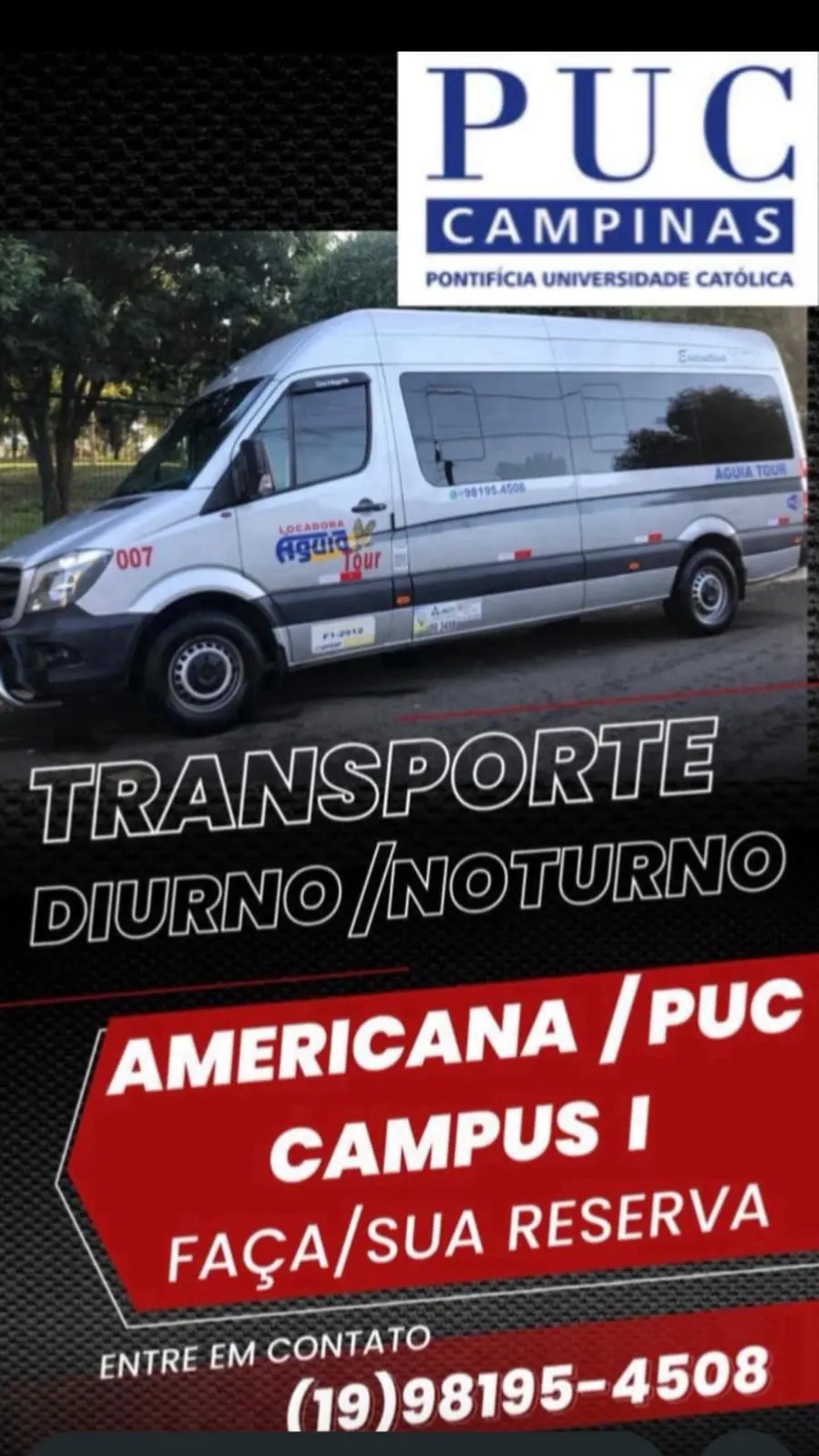 Divulgação do transporte universitário Americana/PUC Campus I, diurno e noturno